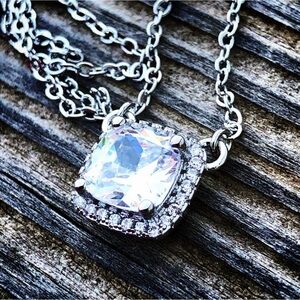 925 Cushion Cut Diamond with Halo Necklace